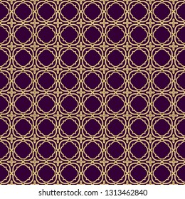 Seamless Geometrical Linear Texture. Original Geometrical Puzzle. Backdrop. Vector Illustration. For Design, Wallpaper, Fashion, Print. Purple gold color.