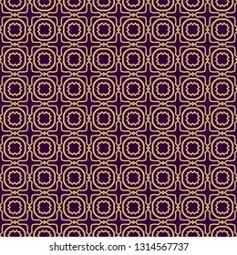 Seamless Geometrical Linear Texture. Original Geometrical Puzzle. Backdrop. Vector Illustration. For Design, Wallpaper, Fashion, Print. Purple gold color.