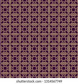 Seamless Geometrical Linear Texture. Original Geometrical Puzzle. Backdrop. Vector Illustration. For Design, Wallpaper, Fashion, Print. Purple gold color.