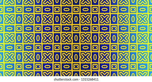 Seamless Geometrical Linear Texture. Original Geometrical Puzzle. Backdrop. Vector Illustration. For Design, Wallpaper, Fashion, Print. Blue yellow color.