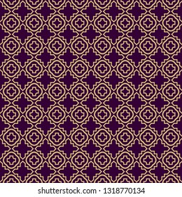 Seamless Geometrical Linear Texture. Original Geometrical Puzzle. Backdrop. Vector Illustration. For Design, Wallpaper, Fashion, Print. Purple gold color.