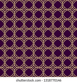 Seamless Geometrical Linear Texture. Original Geometrical Puzzle. Backdrop. Vector Illustration. For Design, Wallpaper, Fashion, Print. Purple gold color.