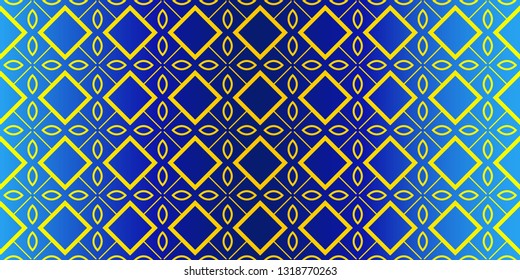 Seamless Geometrical Linear Texture. Original Geometrical Puzzle. Backdrop. Vector Illustration. For Design, Wallpaper, Fashion, Print. Blue yellow color.