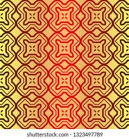 Seamless Geometrical Linear Texture. Original Geometrical Puzzle. Backdrop. Vector Illustration. For Design, Wallpaper, Fashion, Print. Sunrise color.