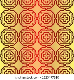 Seamless Geometrical Linear Texture. Original Geometrical Puzzle. Backdrop. Vector Illustration. For Design, Wallpaper, Fashion, Print. Sunrise color.
