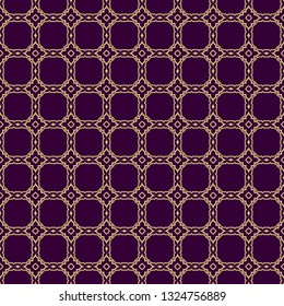 Seamless Geometrical Linear Texture. Original Geometrical Puzzle. Backdrop. Vector Illustration. For Design, Wallpaper, Fashion, Print. Purple gold color.