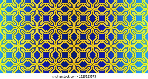 Seamless Geometrical Linear Texture. Original Geometrical Puzzle. Backdrop. Vector Illustration. For Design, Wallpaper, Fashion, Print. Blue yellow color.