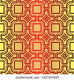 Seamless Geometrical Linear Texture. Original Geometrical Puzzle. Backdrop. Vector Illustration. For Design, Wallpaper, Fashion, Print. Sunrise color.