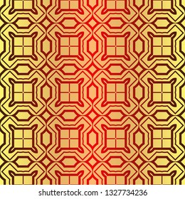 Seamless Geometrical Linear Texture. Original Geometrical Puzzle. Backdrop. Vector Illustration. For Design, Wallpaper, Fashion, Print. Sunrise color.