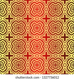Seamless Geometrical Linear Texture. Original Geometrical Puzzle. Backdrop. Vector Illustration. For Design, Wallpaper, Fashion, Print. Sunrise color.