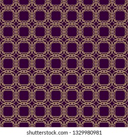 Seamless Geometrical Linear Texture. Original Geometrical Puzzle. Backdrop. Vector Illustration. For Design, Wallpaper, Fashion, Print. Purple gold color.