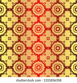 Seamless Geometrical Linear Texture. Original Geometrical Puzzle. Backdrop. Vector Illustration. For Design, Wallpaper, Fashion, Print. Sunrise color.