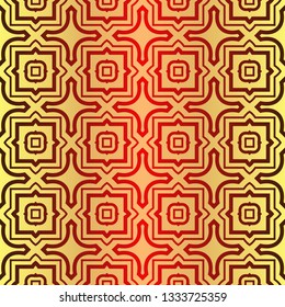 Seamless Geometrical Linear Texture. Original Geometrical Puzzle. Backdrop. Vector Illustration. For Design, Wallpaper, Fashion, Print. Sunrise color.