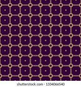 Seamless Geometrical Linear Texture. Original Geometrical Puzzle. Backdrop. Vector Illustration. For Design, Wallpaper, Fashion, Print. Purple gold color.
