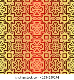 Seamless Geometrical Linear Texture. Original Geometrical Puzzle. Backdrop. Vector Illustration. For Design, Wallpaper, Fashion, Print. Sunrise color.