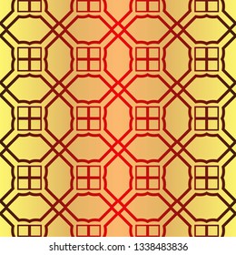 Seamless Geometrical Linear Texture. Original Geometrical Puzzle. Backdrop. Vector Illustration. For Design, Wallpaper, Fashion, Print. Sunrise color.