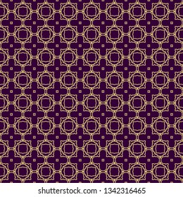 Seamless Geometrical Linear Texture. Original Geometrical Puzzle. Backdrop. Vector Illustration. For Design, Wallpaper, Fashion, Print. Purple gold color.