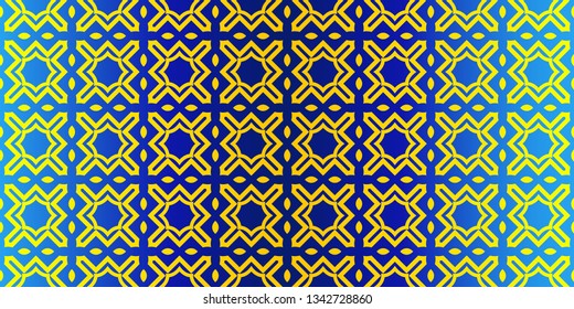 Seamless Geometrical Linear Texture. Original Geometrical Puzzle. Backdrop. Vector Illustration. For Design, Wallpaper, Fashion, Print. Blue yellow color.