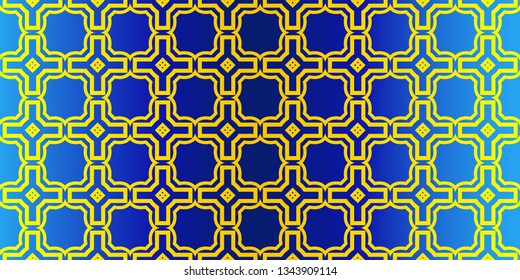 Seamless Geometrical Linear Texture. Original Geometrical Puzzle. Backdrop. Vector Illustration. For Design, Wallpaper, Fashion, Print. Blue yellow color.