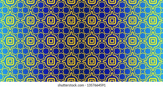 Seamless Geometrical Linear Texture. Original Geometrical Puzzle. Backdrop. Vector Illustration. For Design, Wallpaper, Fashion, Print. Blue yellow color.