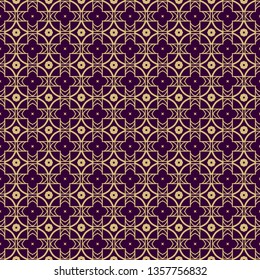 Seamless Geometrical Linear Texture. Original Geometrical Puzzle. Backdrop. Vector Illustration. For Design, Wallpaper, Fashion, Print. Purple gold color.