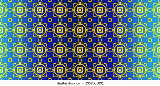Seamless Geometrical Linear Texture. Original Geometrical Puzzle. Backdrop. Vector Illustration. For Design, Wallpaper, Fashion, Print. Blue yellow color.