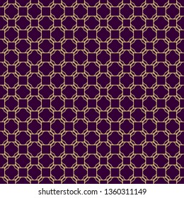 Seamless Geometrical Linear Texture. Original Geometrical Puzzle. Backdrop. Vector Illustration. For Design, Wallpaper, Fashion, Print. Purple gold color.