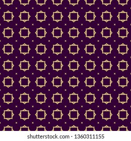 Seamless Geometrical Linear Texture. Original Geometrical Puzzle. Backdrop. Vector Illustration. For Design, Wallpaper, Fashion, Print. Purple gold color.