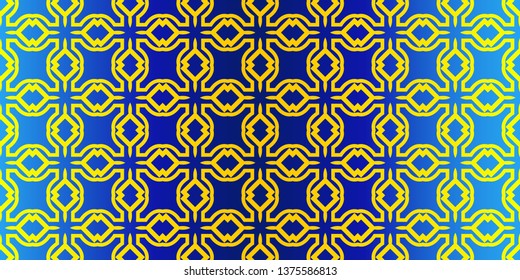 Seamless Geometrical Linear Texture. Original Geometrical Puzzle. Backdrop. Vector Illustration. For Design, Wallpaper, Fashion, Print. Blue yellow color.