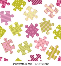 The  seamless geometrical minimalism pattern with puzzles, Memphis background