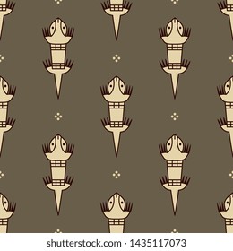 Seamless geometrical monochrome animal pattern with silhouettes of stylized funny lizards. Folk tribal motif from ancient Peru.