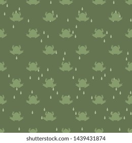 Seamless geometrical monochrome animal pattern with small silhouettes of frogs or toads and rain drops.