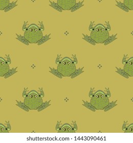 Seamless geometrical monochrome animal pattern with silhouettes of frogs or toads. Flat cartoon style.