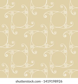 Seamless geometrical monochrome pattern with abstract tribal spiral shapes. Hand drawn linear silhouettes. Ancient Native American Mimbres motif.