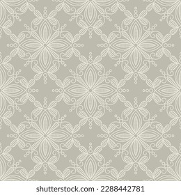 Seamless geometrical monochrome pattern with abstract floral motifs. 