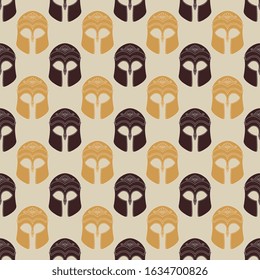 Seamless geometrical monochrome pattern with ancient Greek or Roman helmets.