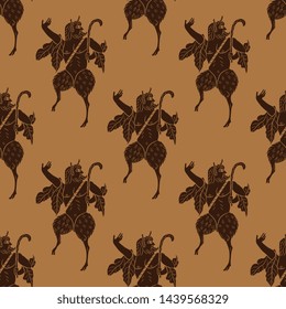 Seamless geometrical monochrome pattern with antique motifs. Ancient Greek god Pan or satyr.