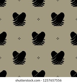 Seamless geometrical monochrome pattern with crossed female hands and stylized polka dot crosses. 