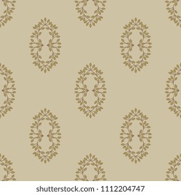 Seamless geometrical monochrome pattern with ornate floral elements.