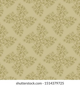 Seamless geometrical monochrome pattern with silhouetted floral motifs. 