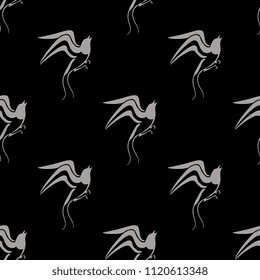 Seamless geometrical monochrome pattern with silhouettes of stylized swallow birds. Based on ancient Cretan Minoan motif.