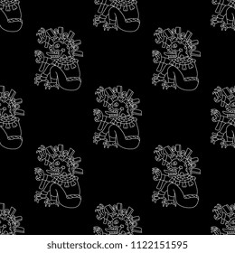 Seamless geometrical monochrome pattern with silhouettes of Aztec monsters. Ancient ethic motif of Mexican Indians.