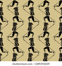 Seamless geometrical monochrome pattern with silhouettes of ancient Greek warriors.