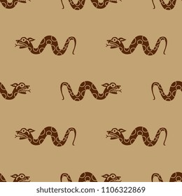 Seamless geometrical monochrome pattern with stylized silhouettes of monster snakes. Based on ancient ethnic motif of Peruvian Mochica Indians.