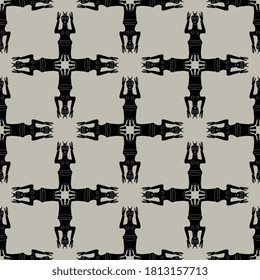Seamless geometrical monochrome square pattern with silhouettes of ancient Goddess in cross shape. Cretan Minoan sculpture. Great Mother archetype.