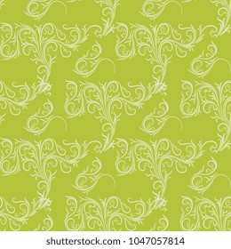 Seamless geometrical ornate pattern with floral vignettes. Based on medieval European Gothic motif.