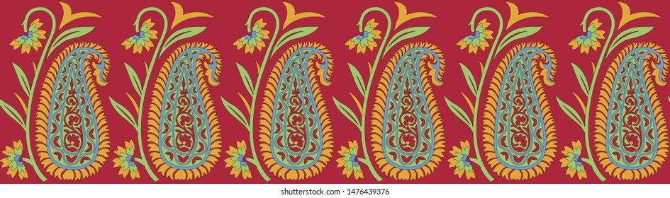 Seamless geometrical paisley border pattern with background