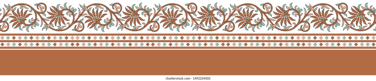 Seamless geometrical paisley border pattern with background
