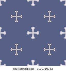 Seamless geometrical pattern with abstract crosses. White symbols on blue background.