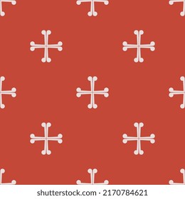 Seamless geometrical pattern with abstract crosses. White symbols on red background.